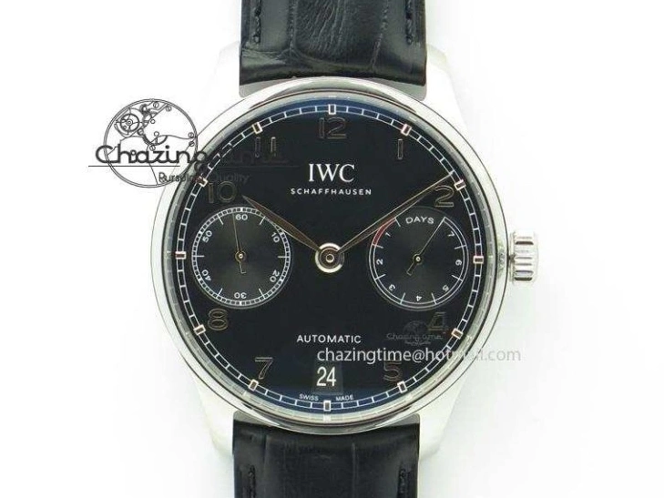 MIROTIME 0425 Portuguese IW545407 Black Dial ZF 1:1 Best Edition On Dark Blue Leather Strap DailyWear 7337